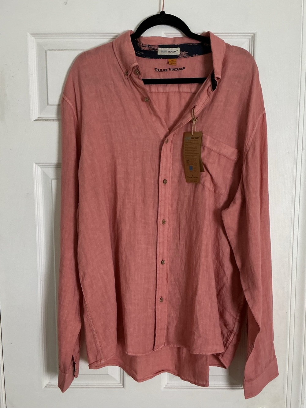 Taylor Vintage Coral Pink Linen Button‑Up Shirt – Pure Tec Cool, NWT